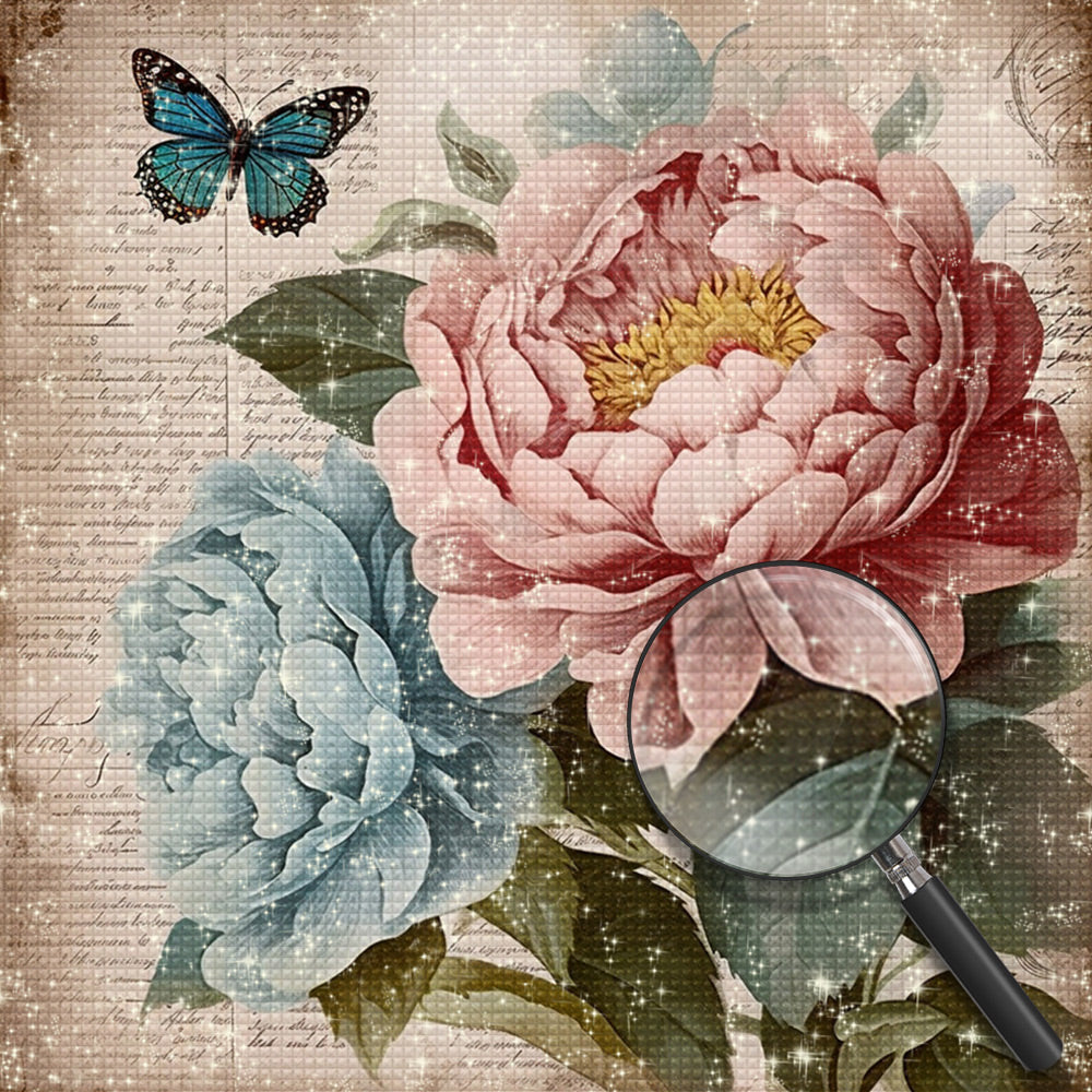 Rosa und blaue Pfingstrosen Diamond Painting