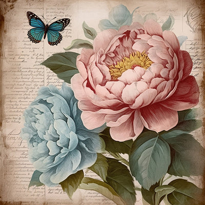 Rosa und blaue Pfingstrosen Diamond Painting