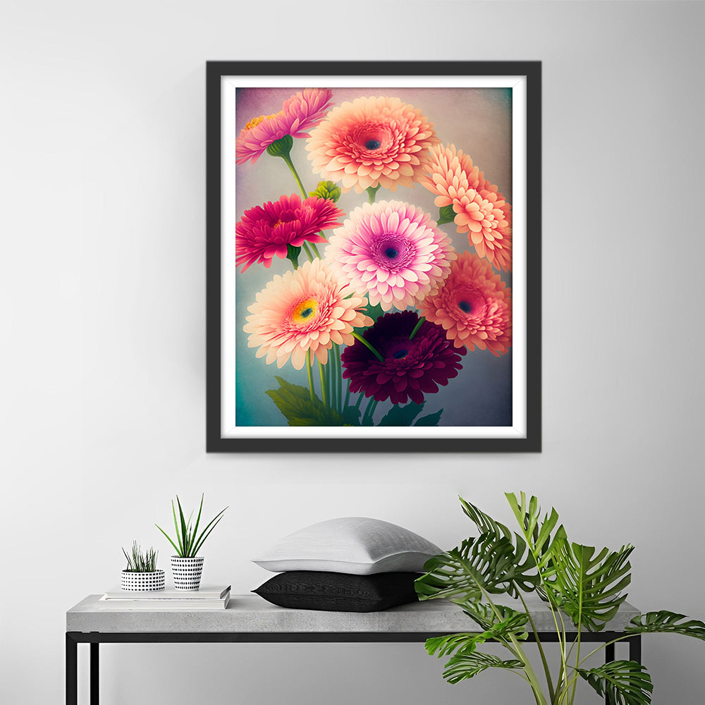 Rosa und rote Chrysanthemen Diamond Painting