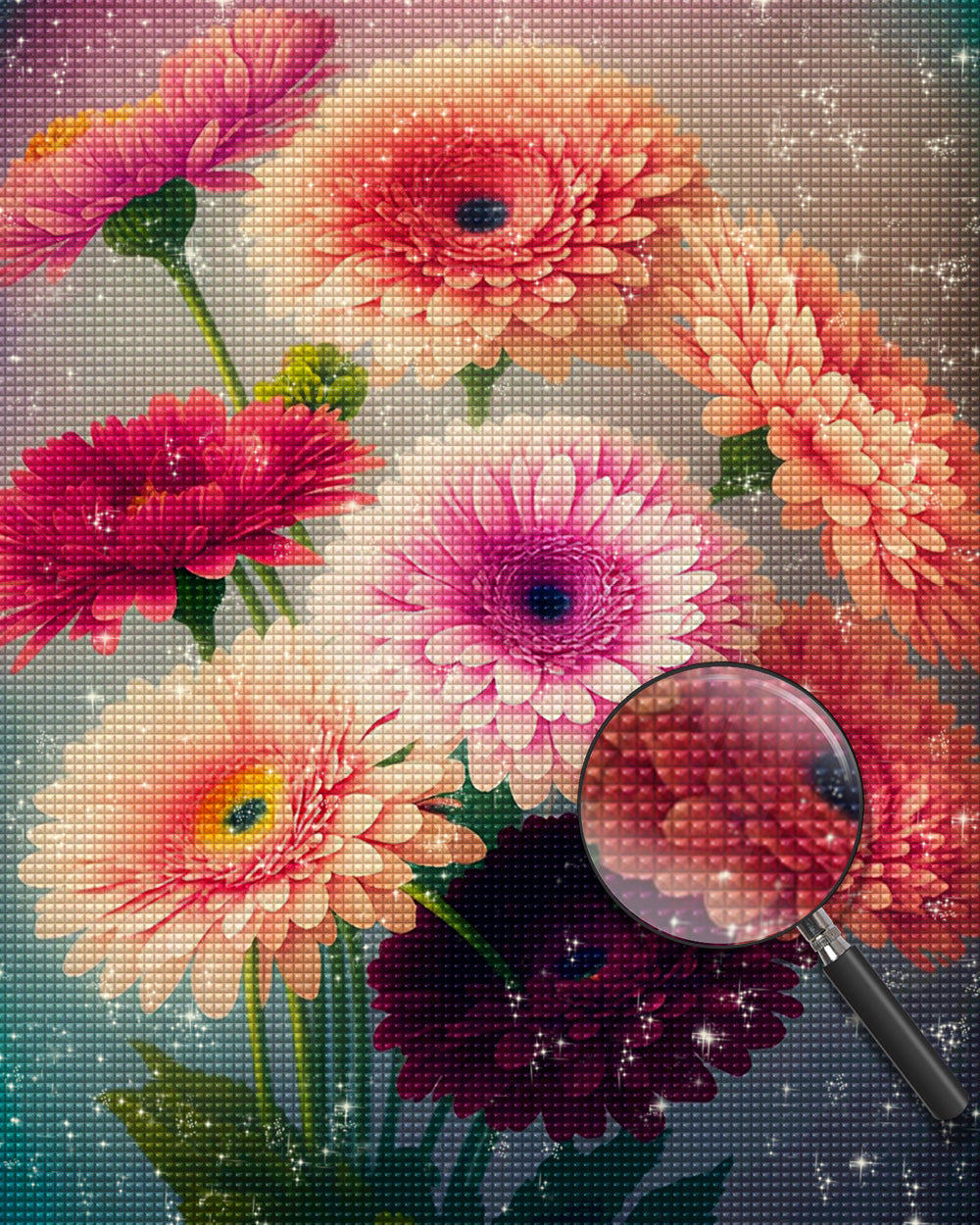 Rosa und rote Chrysanthemen Diamond Painting
