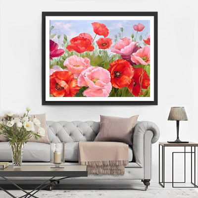 Rosa und rote Mohnblumen Diamond Painting