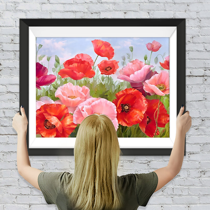 Rosa und rote Mohnblumen Diamond Painting