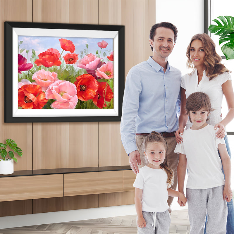 Rosa und rote Mohnblumen Diamond Painting
