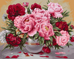 Rosa und rote Pfingstrosen in Glasvase Diamond Painting