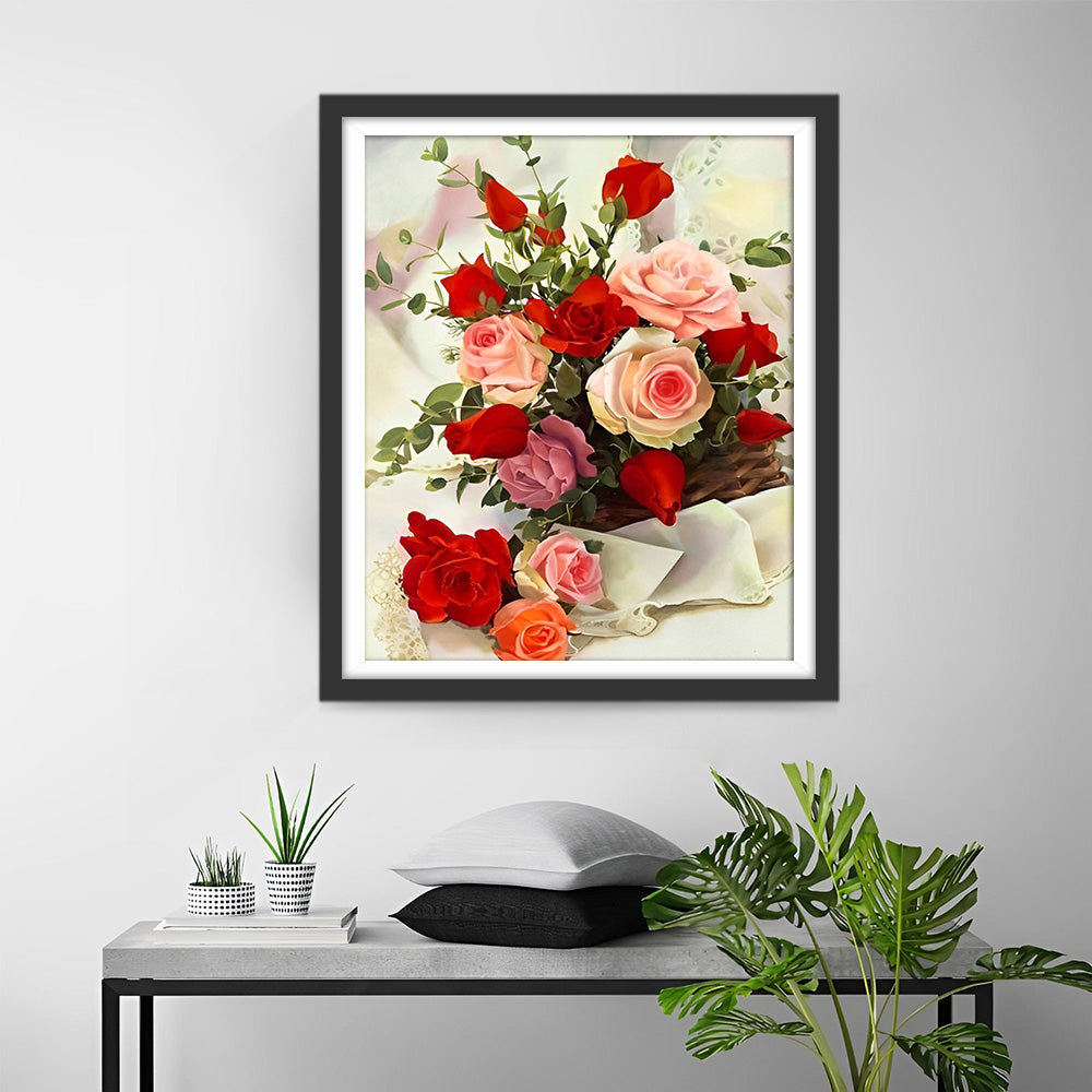Rosa und roter Rosenstrauß Diamond Painting
