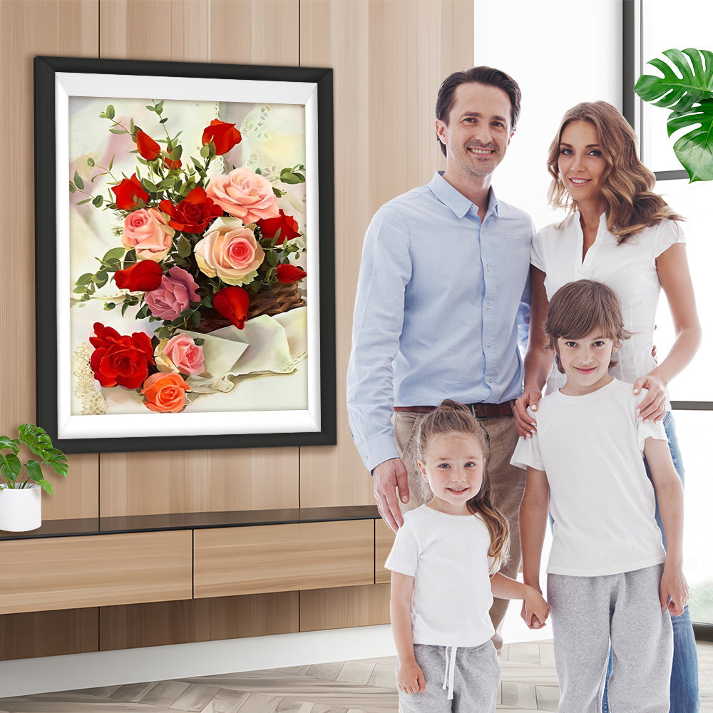 Rosa und roter Rosenstrauß Diamond Painting