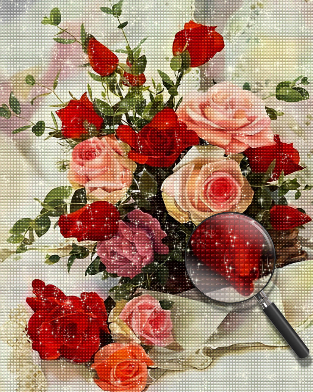Rosa und roter Rosenstrauß Diamond Painting