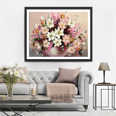 Rosa und weiße Blumen im Blumentopf Diamond Painting
