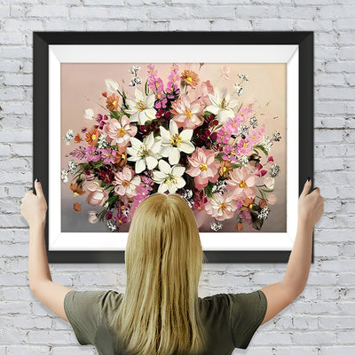 Rosa und weiße Blumen im Blumentopf Diamond Painting