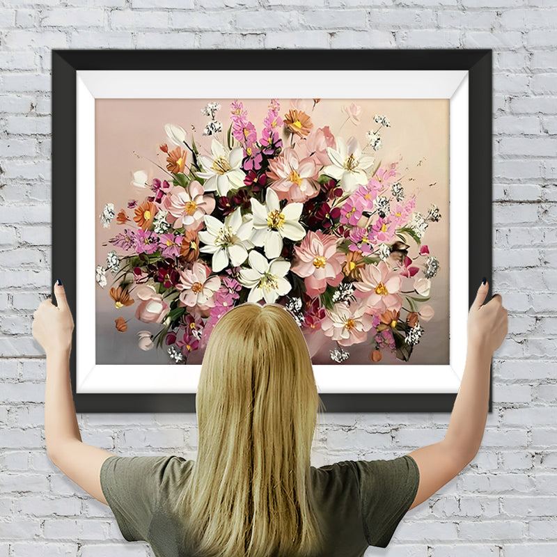 Rosa und weiße Blumen im Blumentopf Diamond Painting