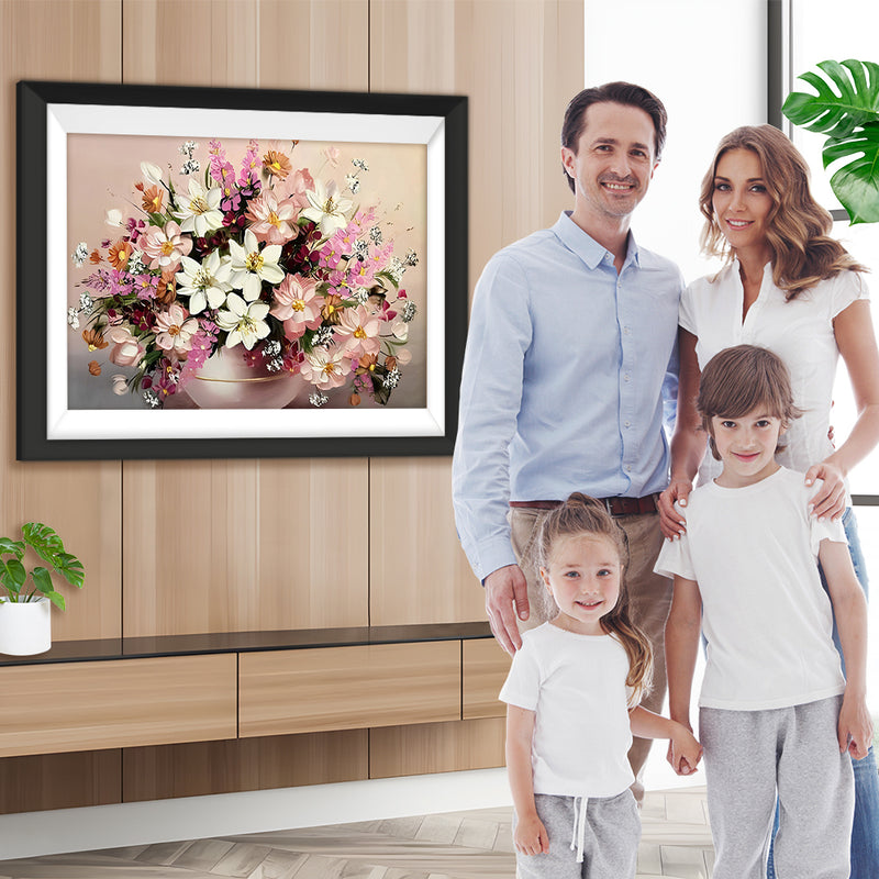 Rosa und weiße Blumen im Blumentopf Diamond Painting
