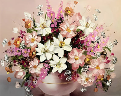 Rosa und weiße Blumen im Blumentopf Diamond Painting