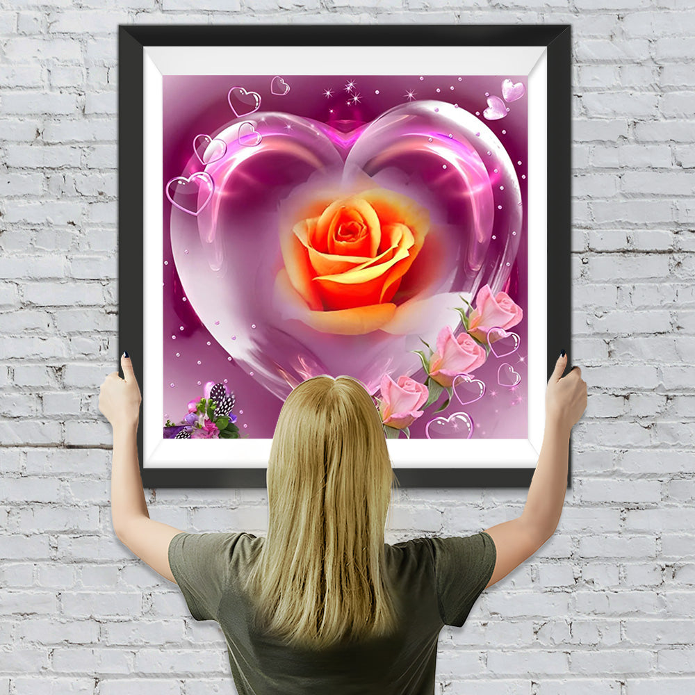 Rose im rosa Herzen Diamond Painting