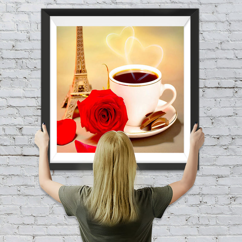 Rose, Kaffee und Eiffel Diamond Painting