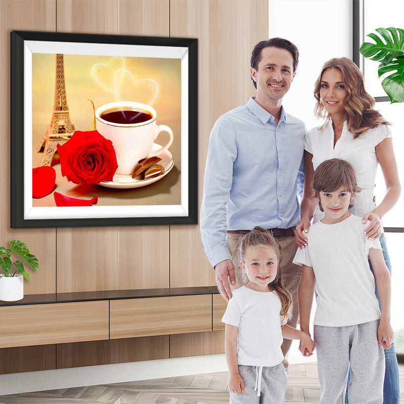 Rose, Kaffee und Eiffel Diamond Painting