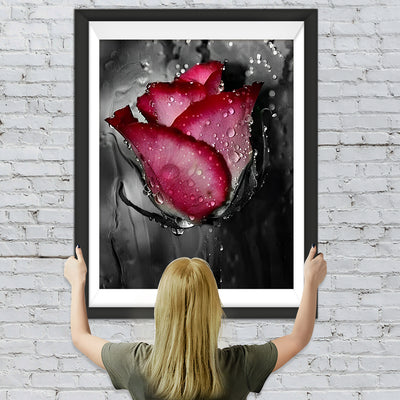 Rose mit Tau im Dunkeln Diamond Painting