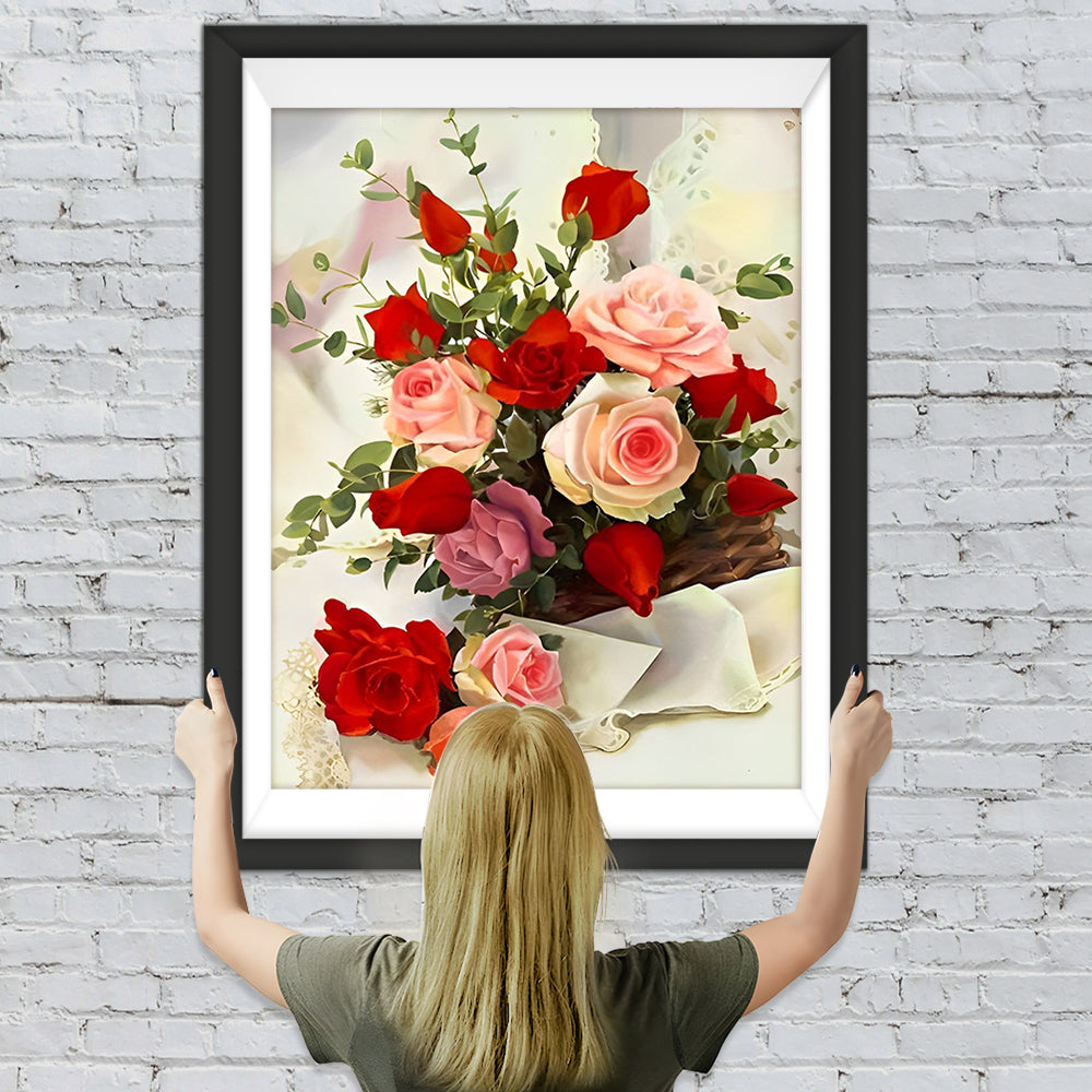 Rosen, Knospen und weißes Tuch Diamond Painting