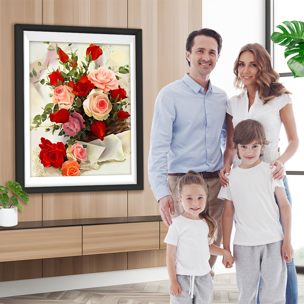 Rosen, Knospen und weißes Tuch Diamond Painting