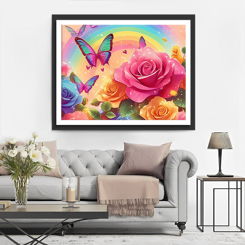 Rosen Schmetterlinge Regenbogen Diamond Painting