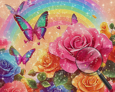 Rosen Schmetterlinge Regenbogen Diamond Painting