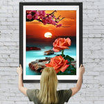 Rosen und Blumenbaum bei Sonnenaufgang Diamond Painting