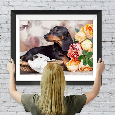 Rosen und Hund Diamond Painting