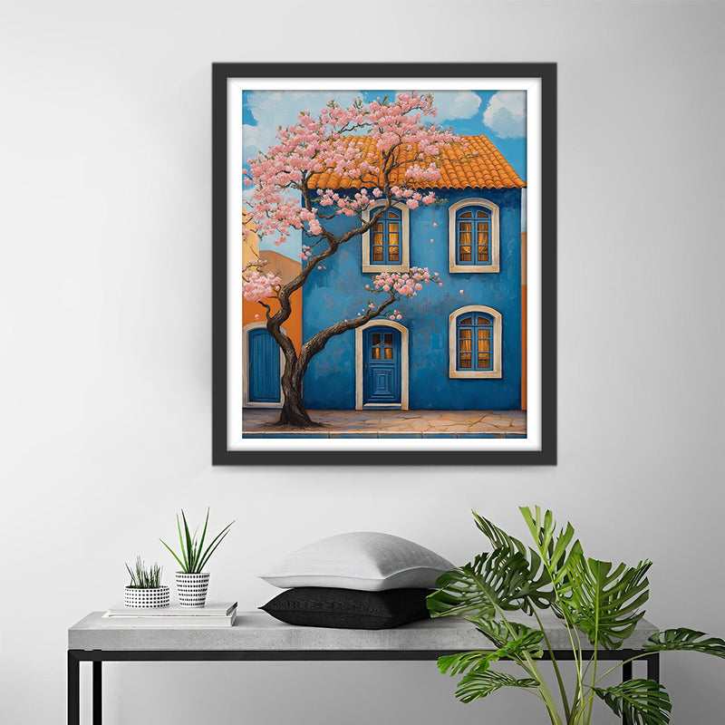 Rosenblütenbaum vor dem Blauen Haus Diamond Painting