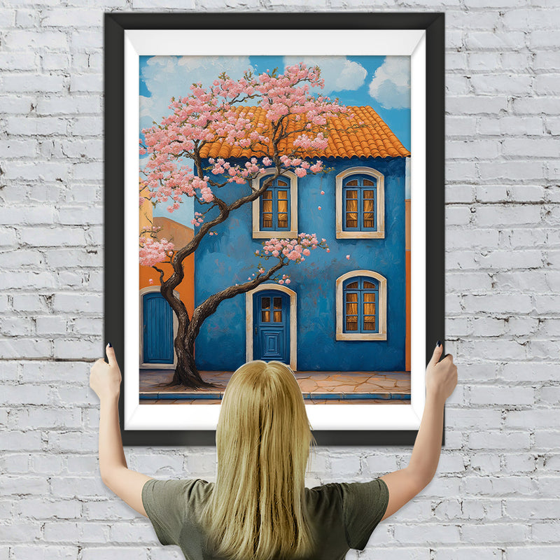 Rosenblütenbaum vor dem Blauen Haus Diamond Painting