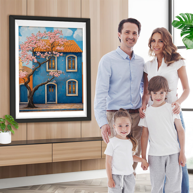 Rosenblütenbaum vor dem Blauen Haus Diamond Painting