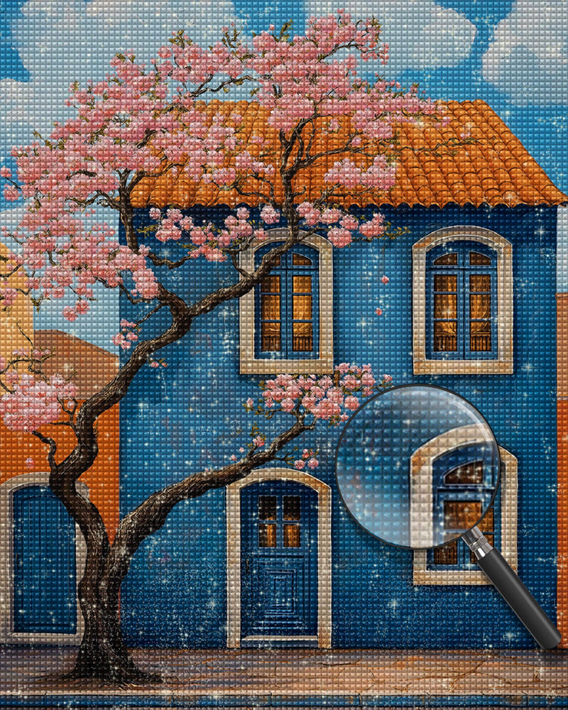 Rosenblütenbaum vor dem Blauen Haus Diamond Painting