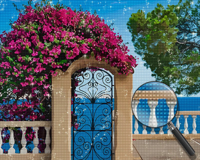 Rote Blumen an der Tür Diamond Painting