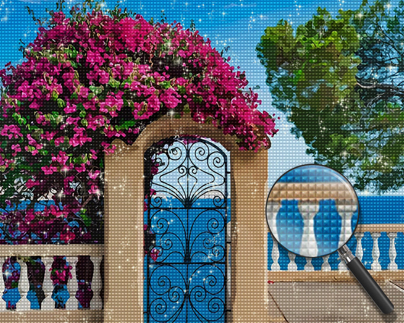 Rote Blumen an der Tür Diamond Painting