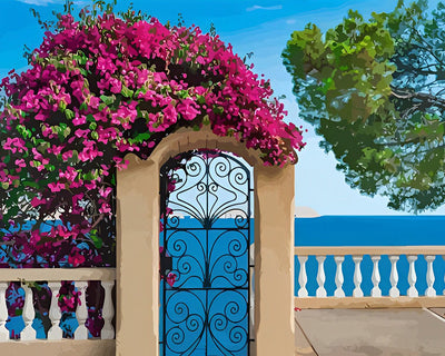 Rote Blumen an der Tür Diamond Painting