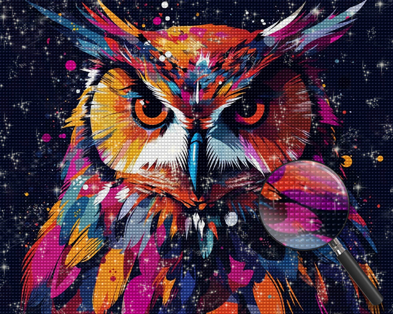 Rote Eule im Dunkeln Diamond Painting