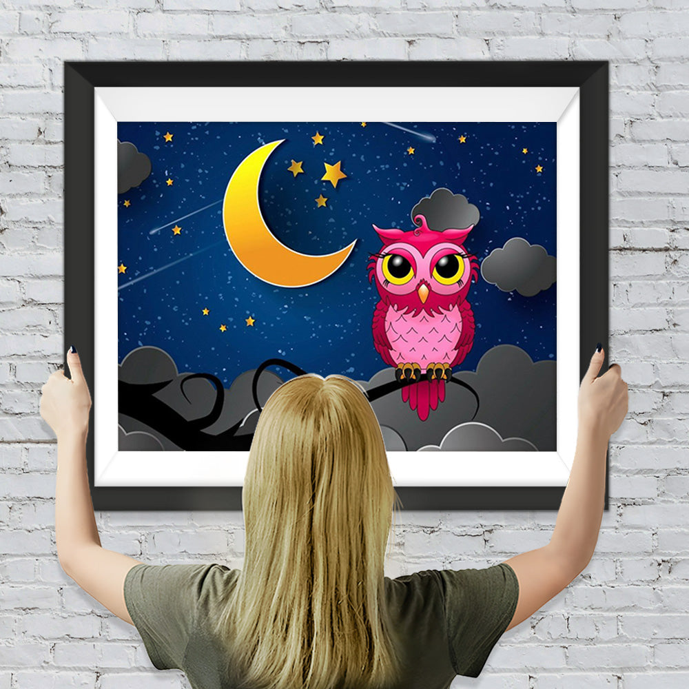 Rote Eule und Mondsichel Diamond Painting