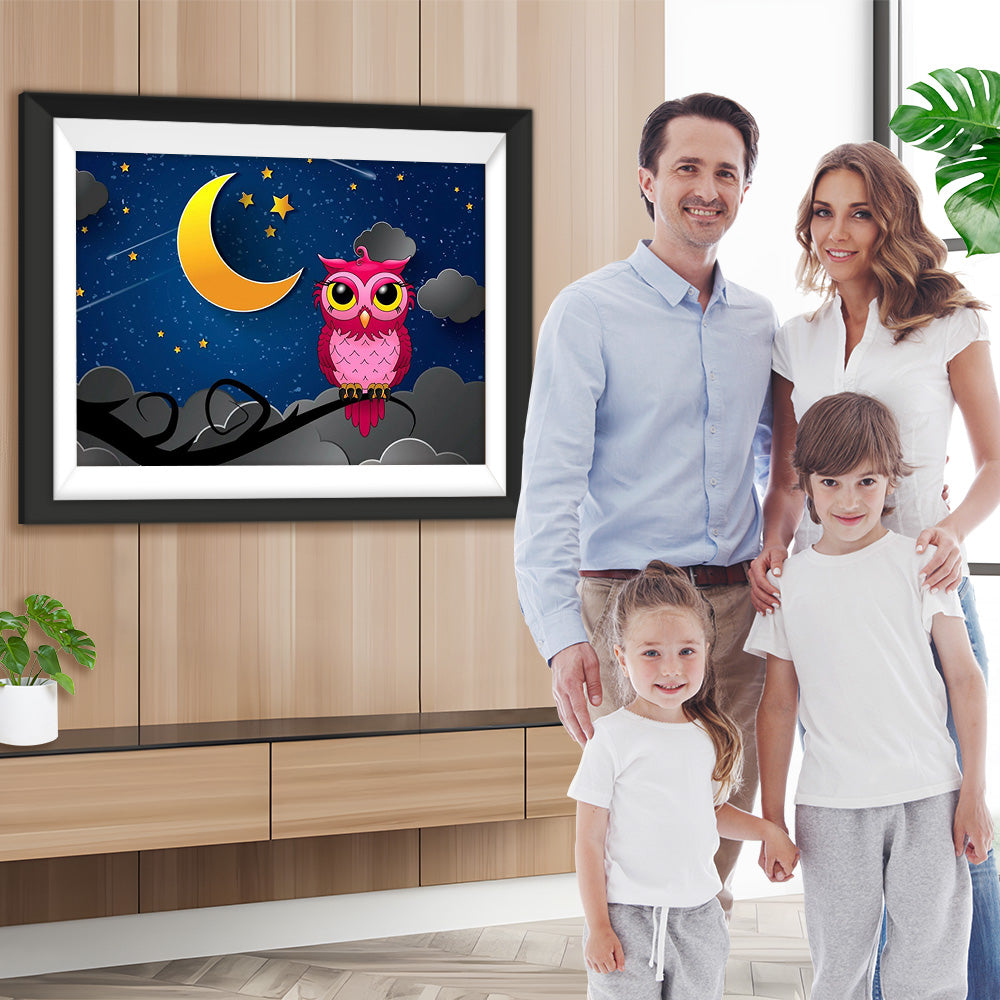 Rote Eule und Mondsichel Diamond Painting