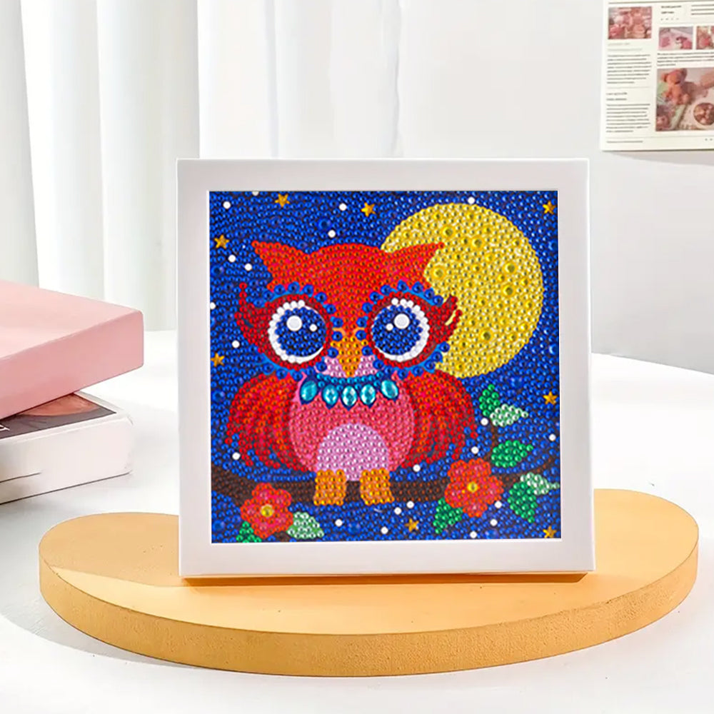 Rote Eule und Vollmond Mini-Kristallpünktchen Diamond Painting