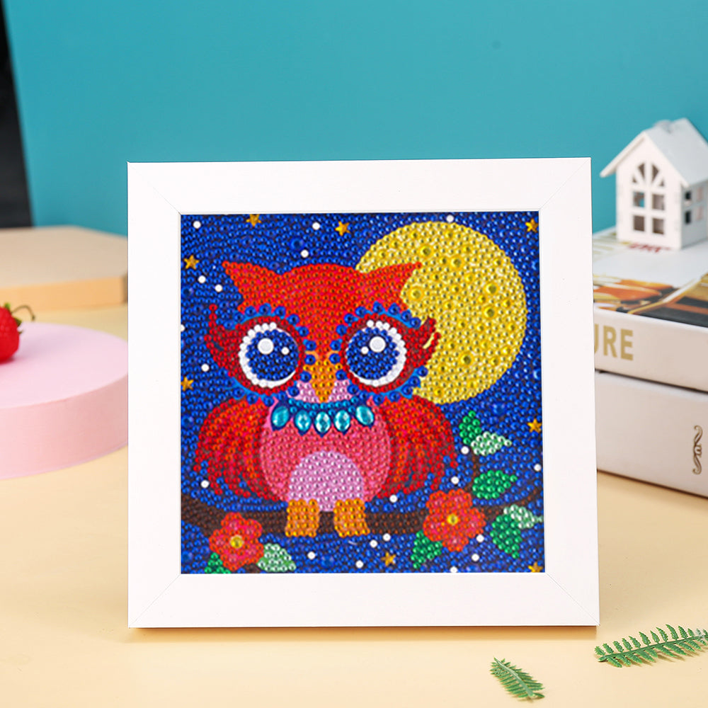 Rote Eule und Vollmond Mini-Kristallpünktchen Diamond Painting