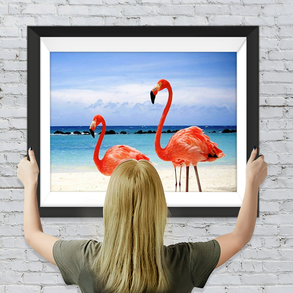 Rote Flamingos am Meer Diamond Painting