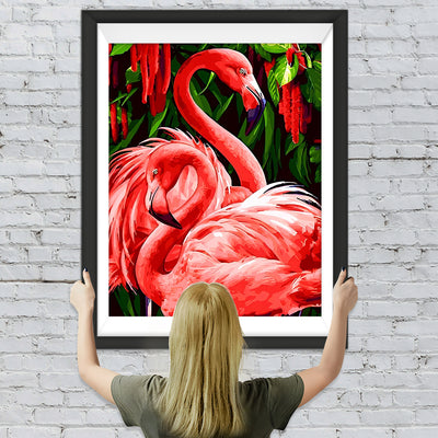 Rote Flamingos und Blumen Diamond Painting