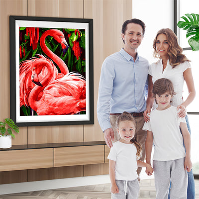 Rote Flamingos und Blumen Diamond Painting