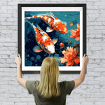 Rote Koi und Blumen Diamond Painting