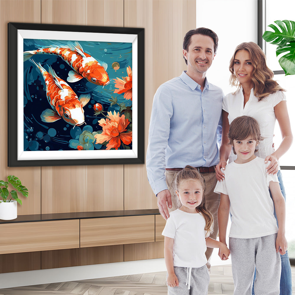 Rote Koi und Blumen Diamond Painting