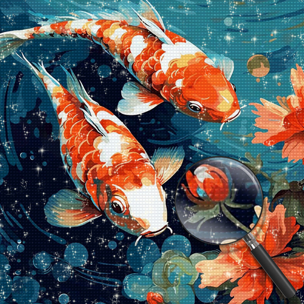 Rote Koi und Blumen Diamond Painting