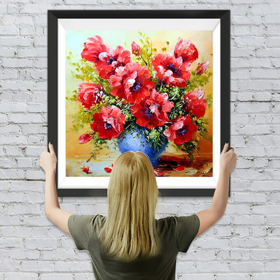 Rote Mohnblumen in der blauen Vase Diamond Painting