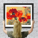 Rote Mohnblumen und grüne Knospen Diamond Painting