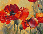 Rote Mohnblumen und grüne Knospen Diamond Painting