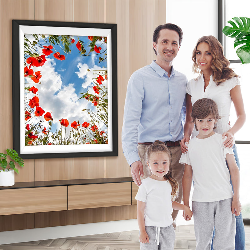 Rote Mohnblumen und weiße Wolken Diamond Painting