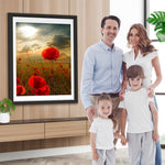 Rote Mohnblumen unter den dunklen Wolken Diamond Painting