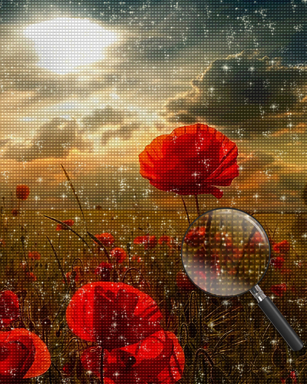 Rote Mohnblumen unter den dunklen Wolken Diamond Painting
